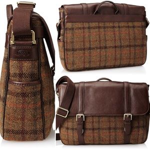 NWT Fossil Estate EW Messenger Harris Tweed Plaid